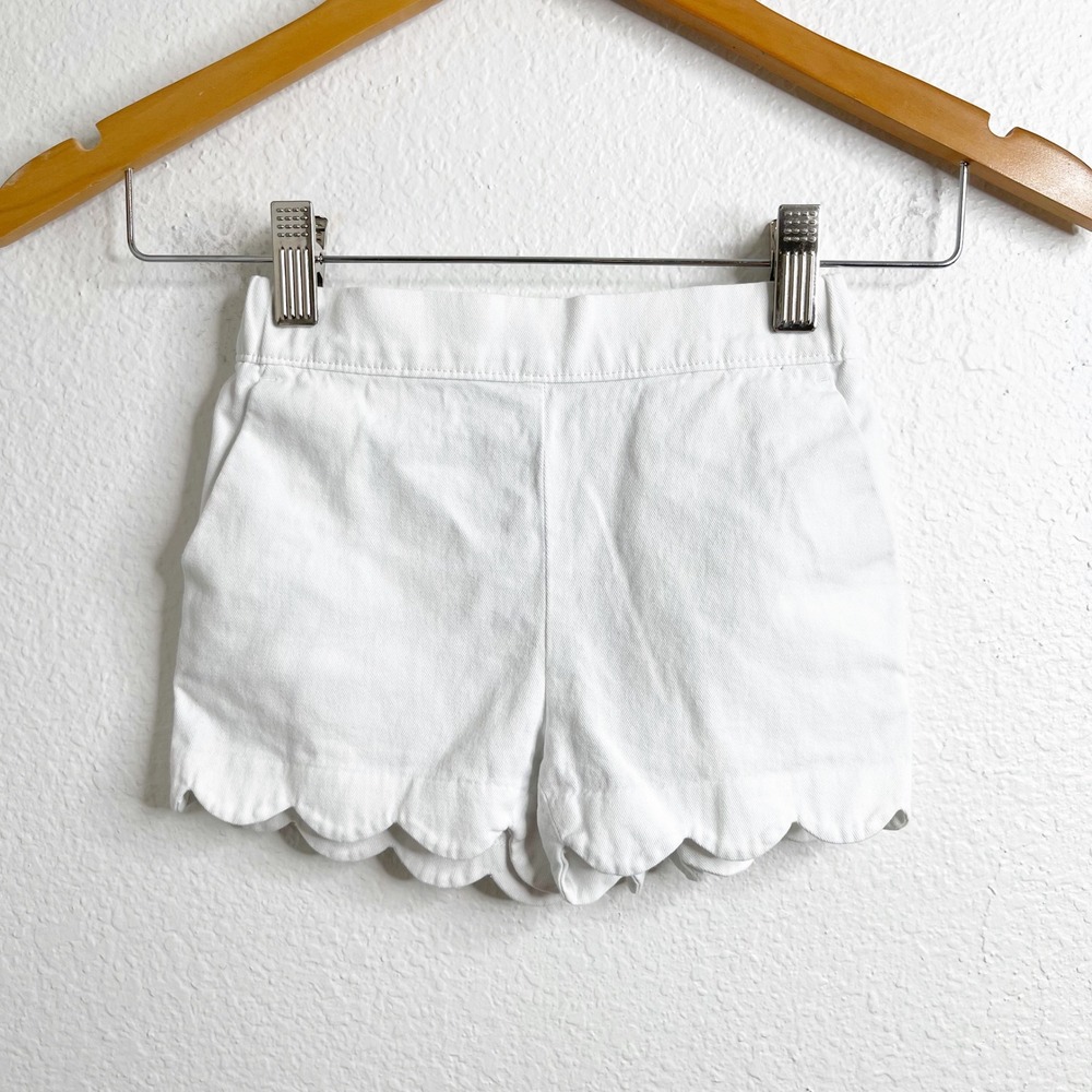 Crewcuts J Crew Girls White Scalloped Hem Cotton Shorts Elastic Waist Pull On